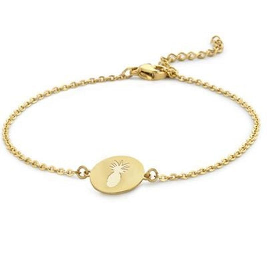 Gouden CO88 Collection armband met een elegant ontwerp en een schattige ananasbedel.