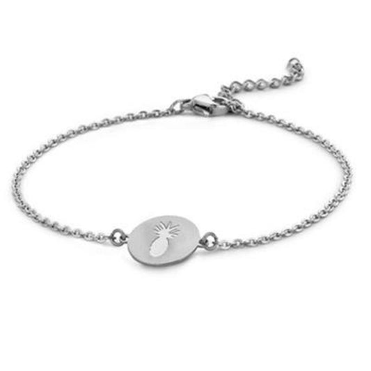 Zilverkleurige CO88 Collection armband met een elegante ananasbedel en verstelbare sluiting.