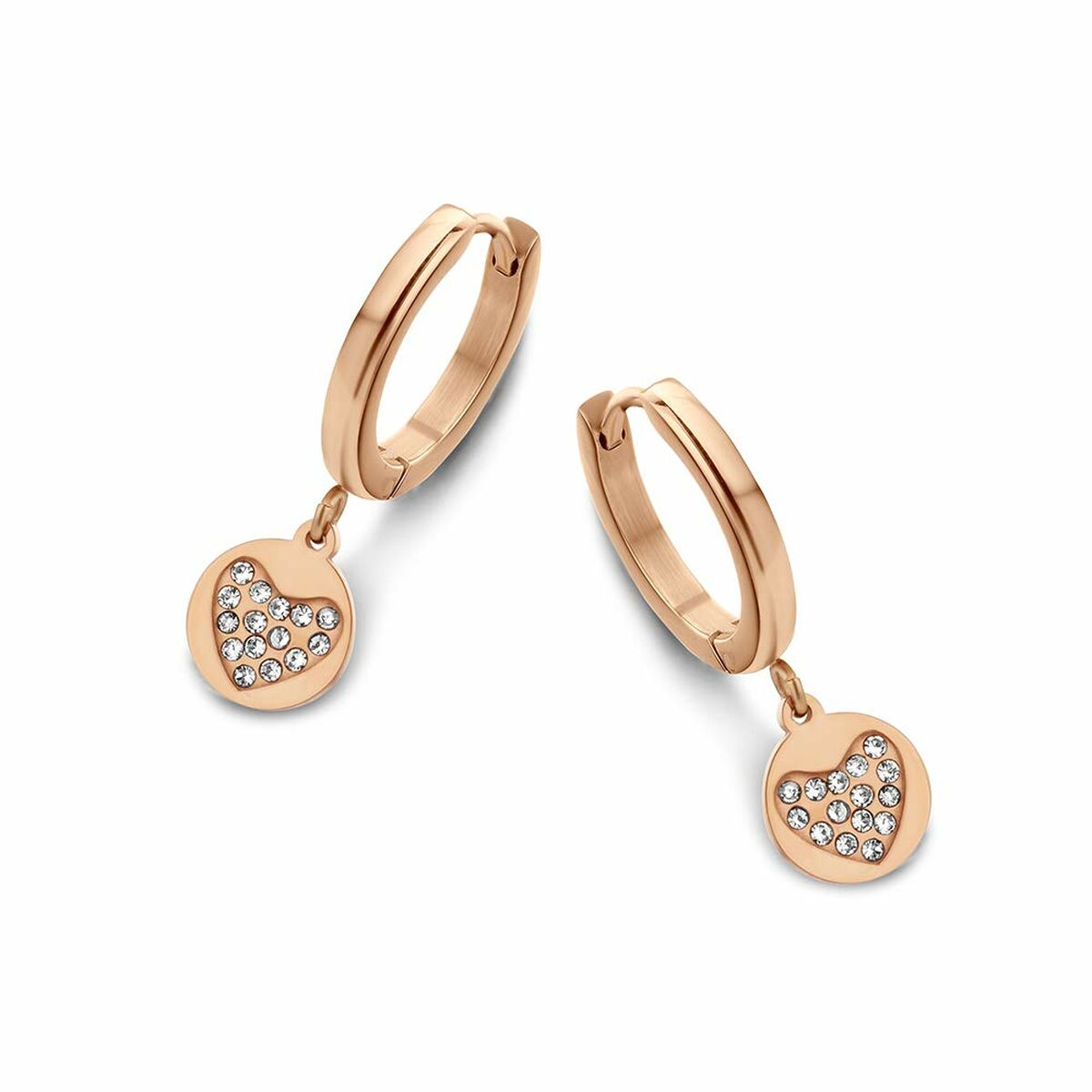 Detail van de CO88 Collection roségouden oorbellen met sprankelende steentjes.