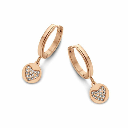 Detail van de CO88 Collection roségouden oorbellen met sprankelende steentjes.