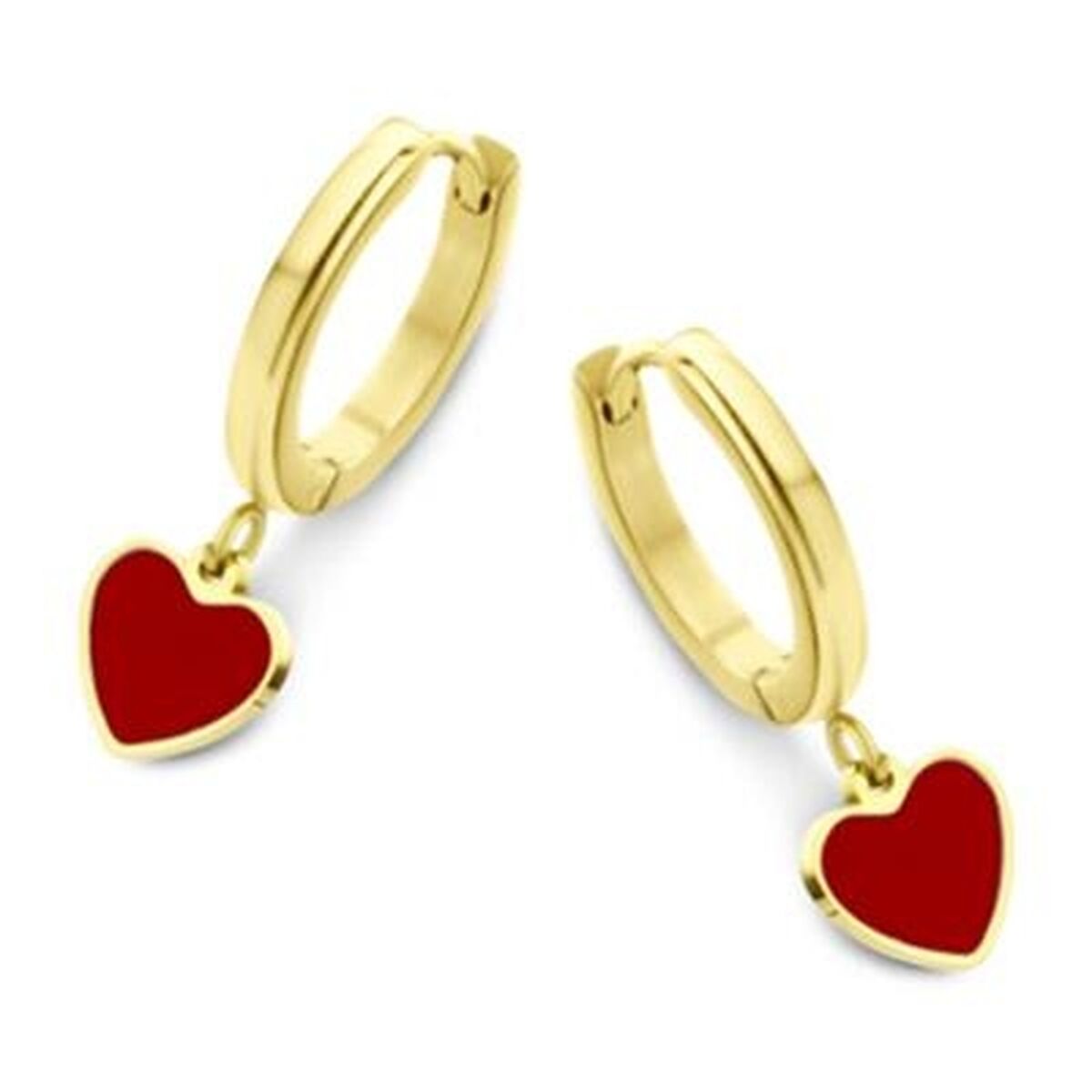 Gouden CO88 Collection oorbellen met rode hartjes, elegant ontwerp voor dames.