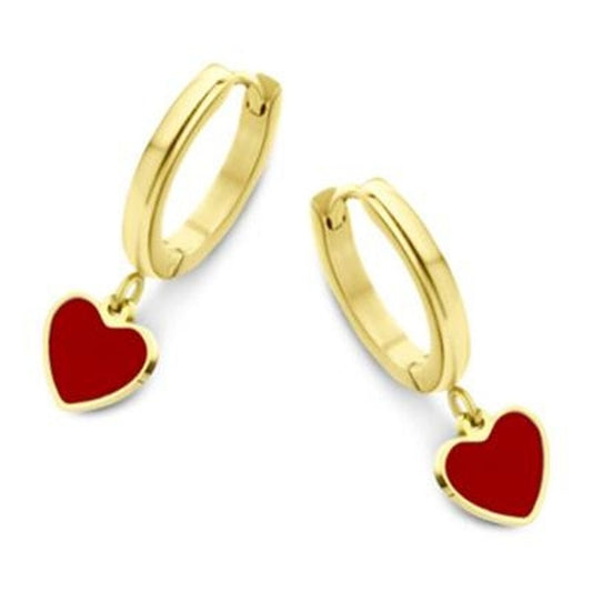 Gouden CO88 Collection oorbellen met rode hartjes, elegant ontwerp voor dames.