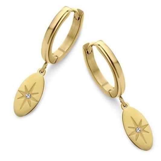 Gouden CO88 Collection oorbellen met elegante stervormige hangers en een sprankelende steen.