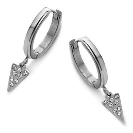 Zilverkleurige CO88 Collection oorbellen met elegante hangers en sprankelende details.