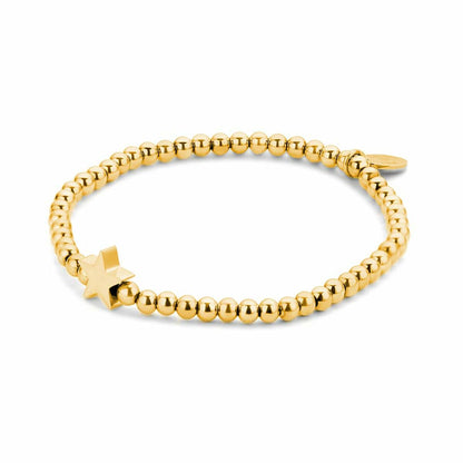 Detail van de gouden CO88 Collection armband met bolletjes en stervormige hanger.