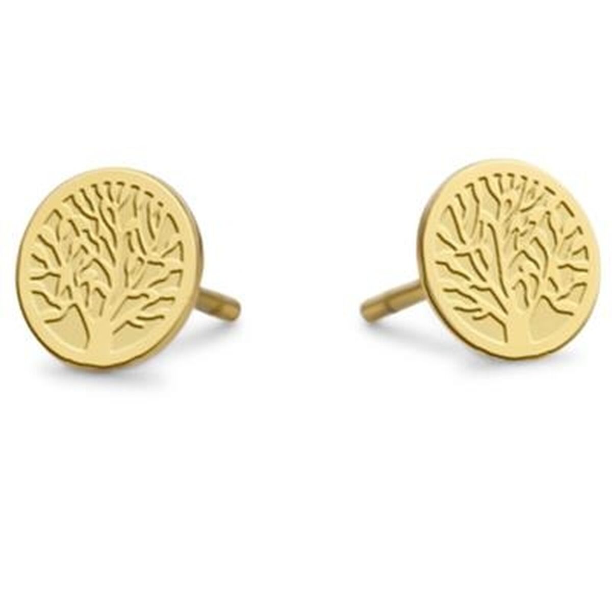 Gouden CO88 Collection oorbellen met tijdloos boomdesign, vooraanzicht.