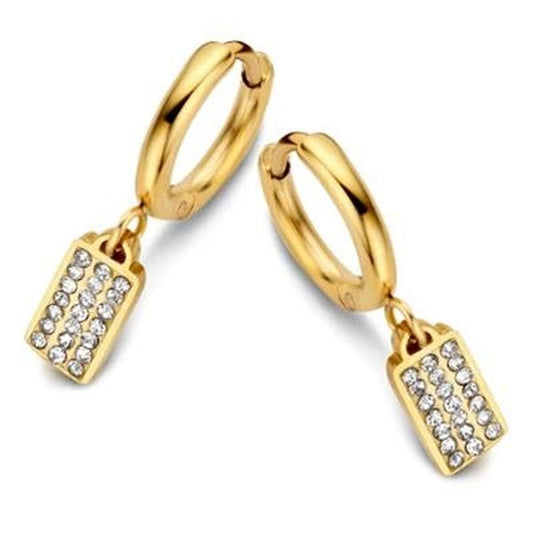 Gouden CO88 Collection oorbellen met elegante hangers en sprankelende details.
