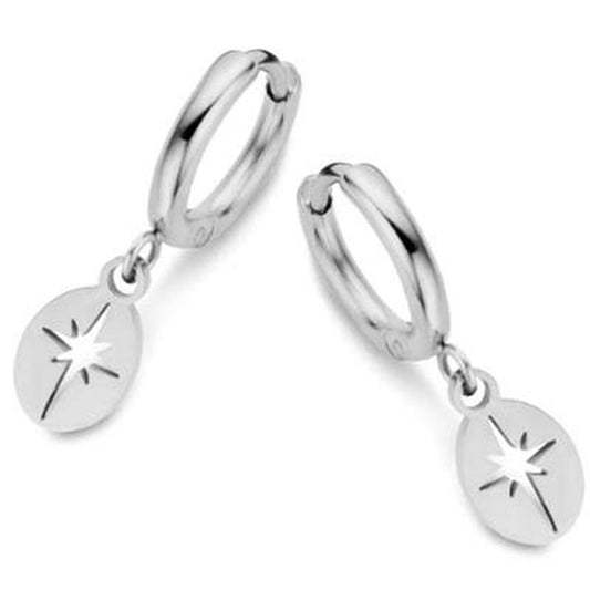 Zilverkleurige CO88 Collection oorbellen met verfijnde hangers in stervorm.