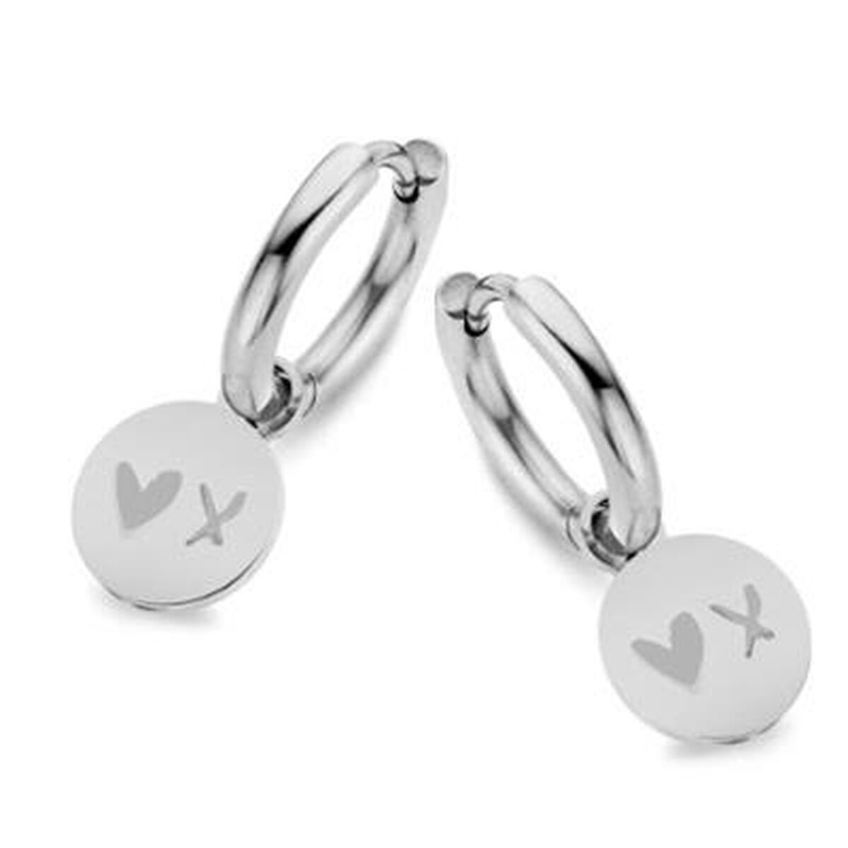 Zilverkleurige CO88 Collection oorbellen met hart- en kruisdetail, elegant design.