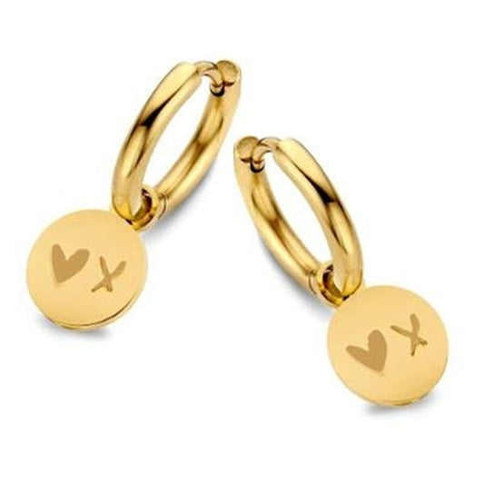 Gouden CO88 Collection oorbellen met elegante ronde hangers en gravure.