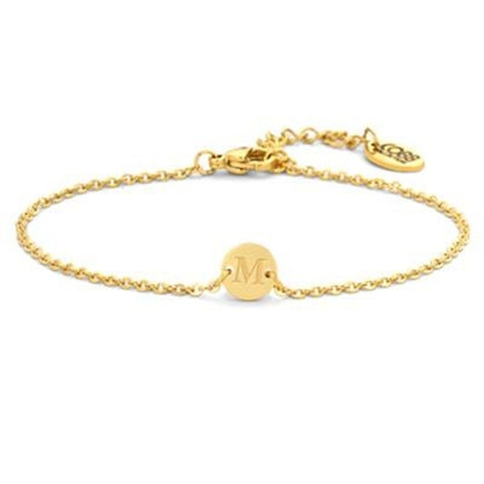 Gouden CO88 Collection armband voor dames met een elegant design en een ronde schijf met letter.