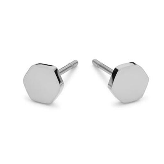 Zilverkleurige hexagonale oorbellen van CO88 Collection, elegant en tijdloos ontwerp.