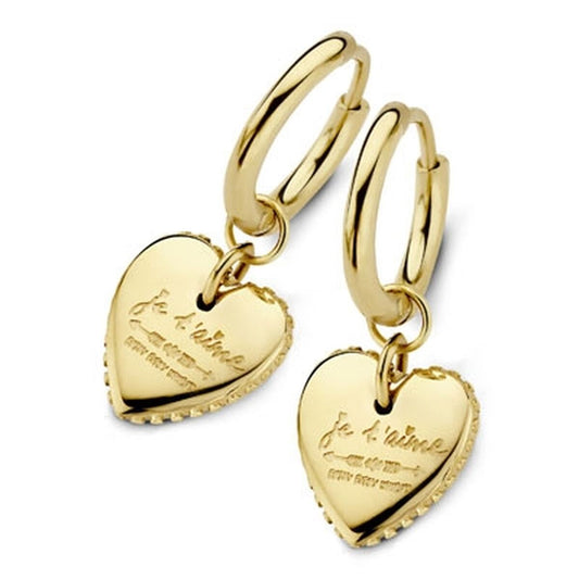 Gouden CO88 Collection oorbellen met hartvormige hangers en elegante afwerking.