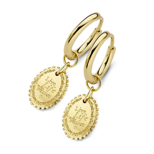 Gouden CO88 Collection oorbellen met hangende schijfjes, elegant en stijlvol ontwerp.