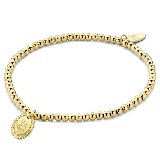 Gouden CO88 Collection armband met elegante bolletjes en een hangertje.