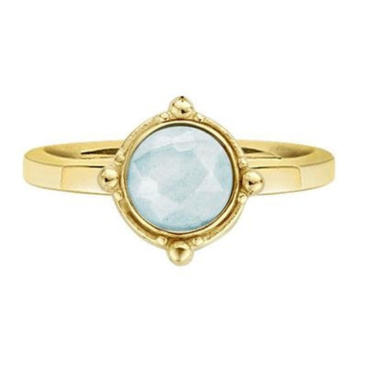 Gouden CO88 Collection ring met een lichtblauwe edelsteen in een tijdloos design.