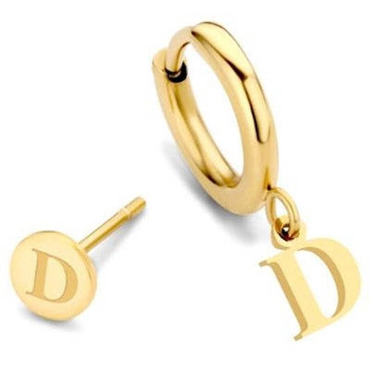Gouden CO88 Collection oorbellen met elegante D-hanger en schijfje.