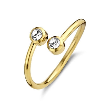 Gouden CO88 Collection ring met twee sprankelende stenen, elegant en tijdloos ontwerp.