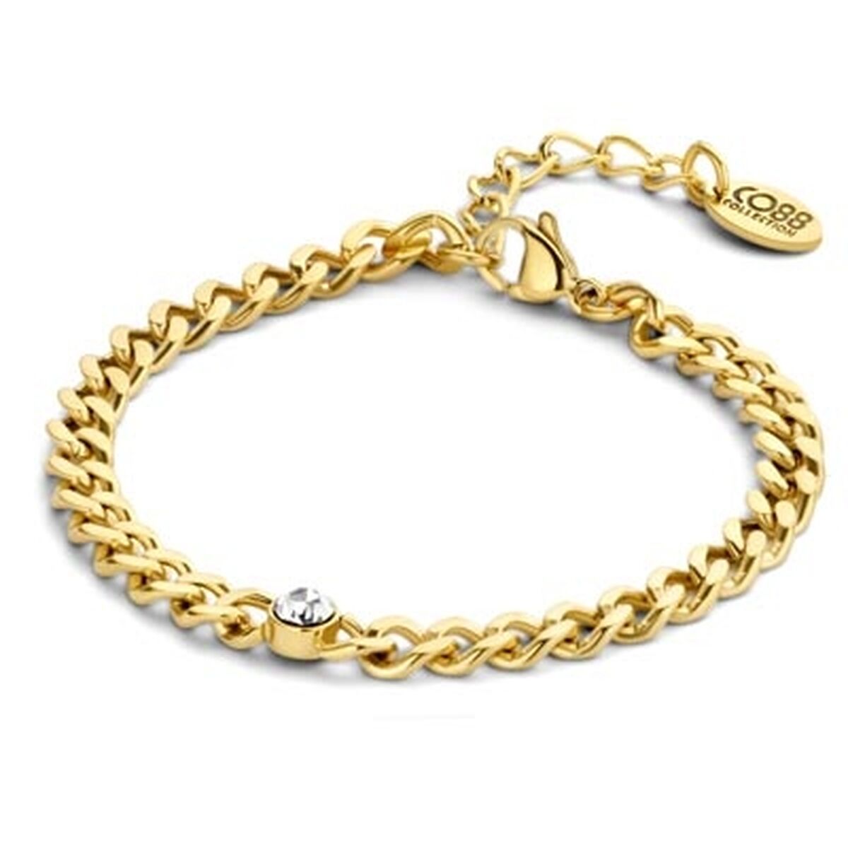 Gouden CO88 Collection armband met elegante schakels en een sprankelende steen.