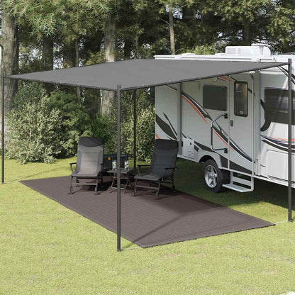Antraciet vidaXL tenttapijt van 250x550 cm onder een caravanluifel in een groene omgeving.
