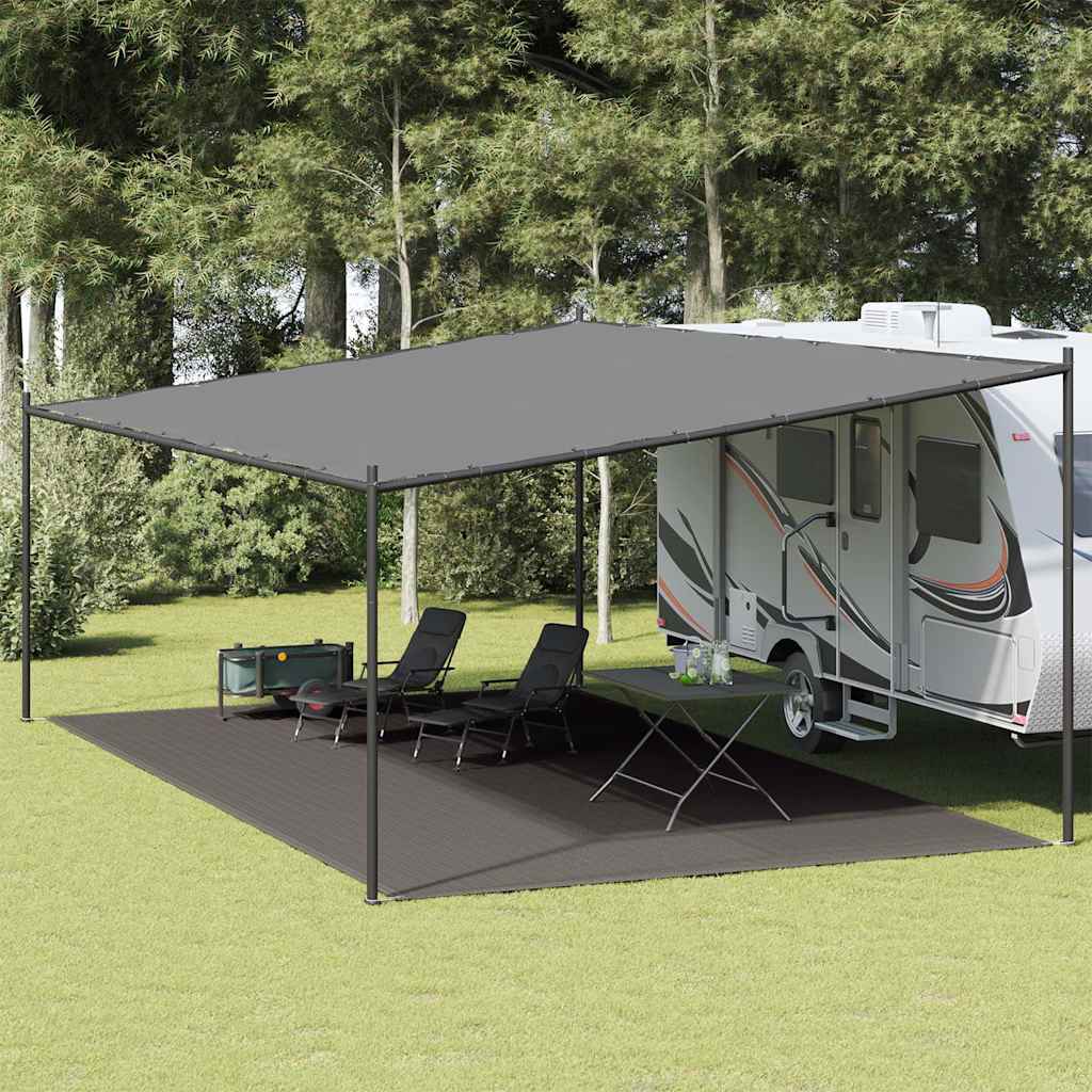 Tenttapijt vidaXL 400x700 cm antracietkleurig onder een caravanluifel in een groene omgeving.