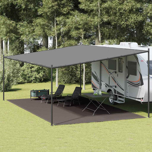 Tenttapijt vidaXL 400x800 cm in antracietkleur, gebruikt onder een luifel bij een caravan.