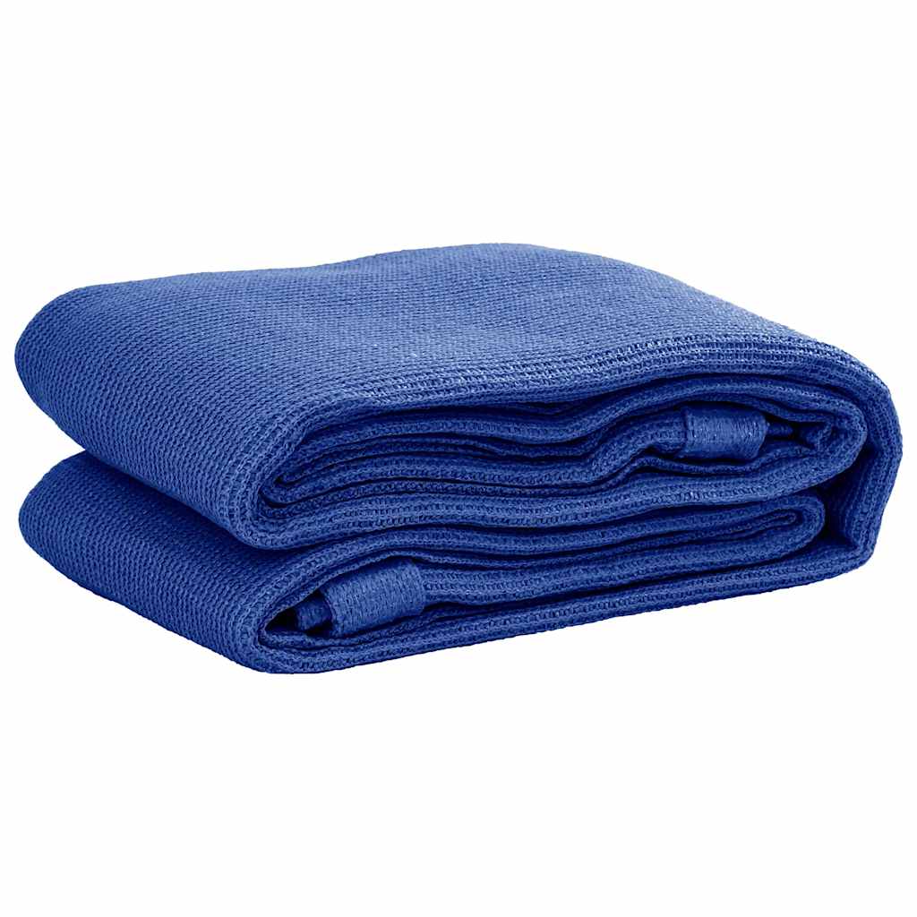 Detail van het blauwe vidaXL tenttapijt, opgevouwen met zichtbare bevestigingsogen.