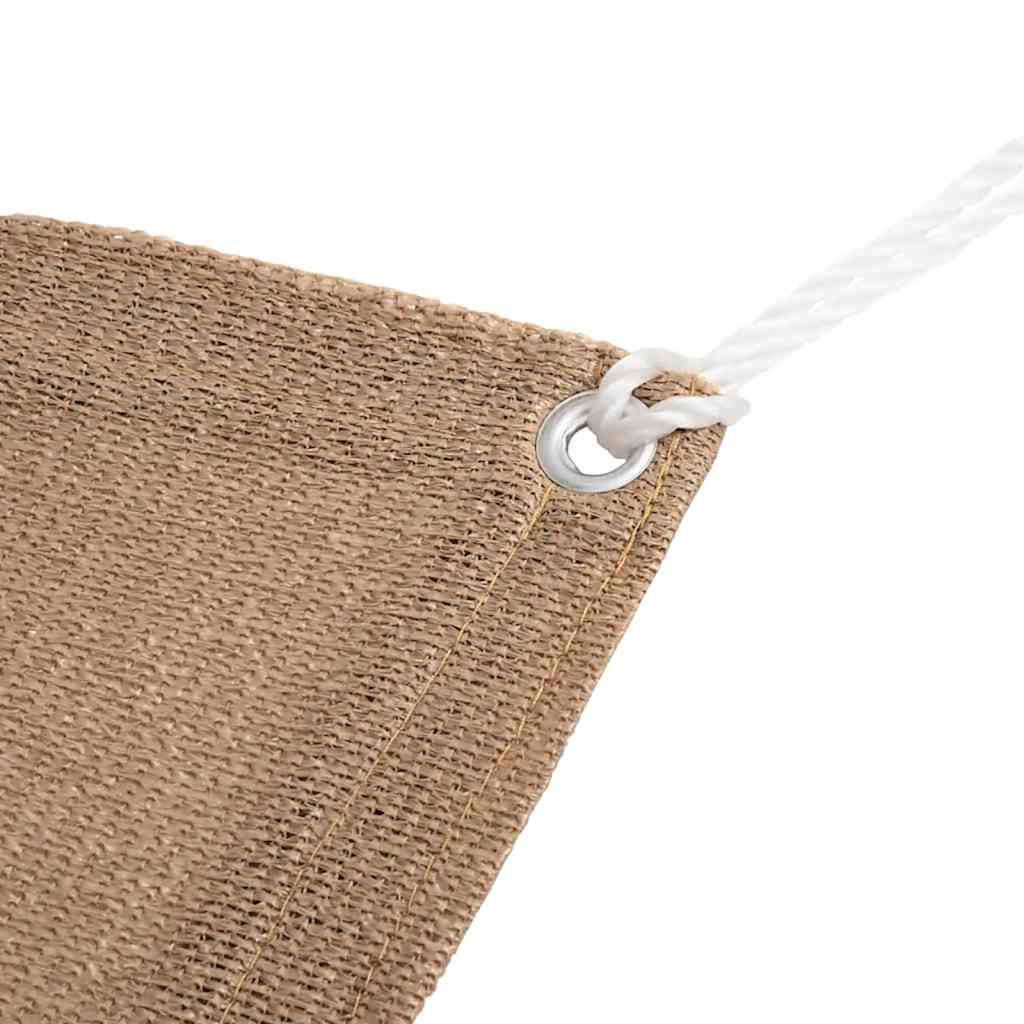 Detail van het taupe vidaXL tenttapijt met oog en touw voor bevestiging.