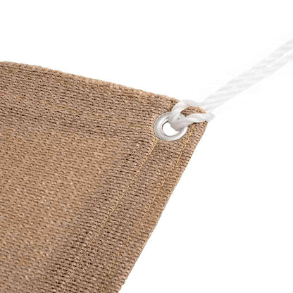 Detail van het ademende tenttapijt vidaXL met geïntegreerde bevestigingsogen in taupe.