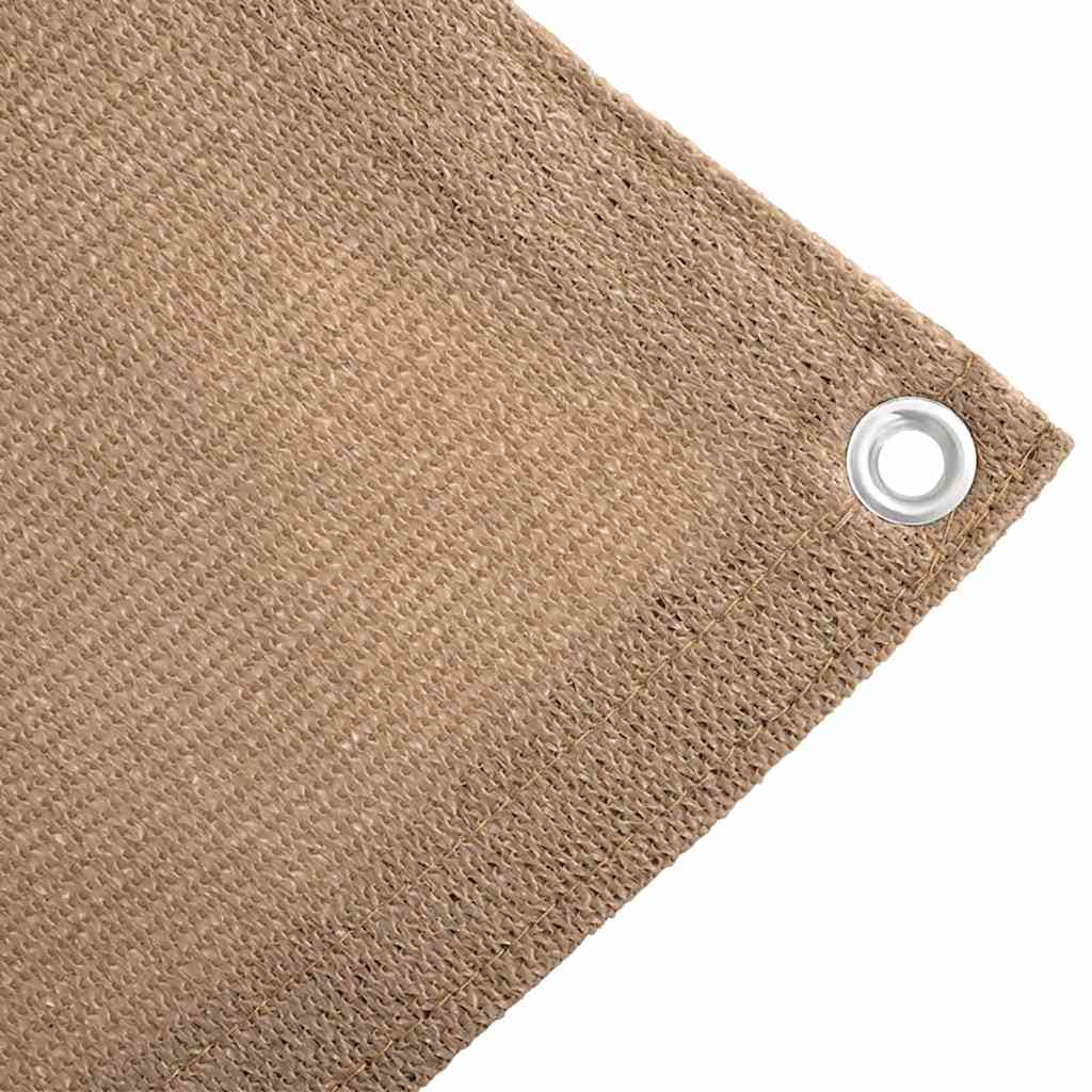 Detail van het taupe vidaXL tenttapijt met metalen oog en geweven structuur.