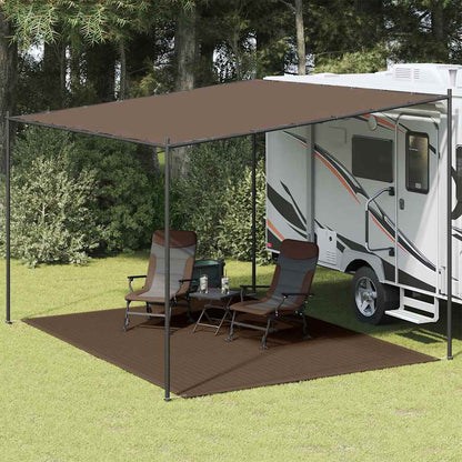 Bruin vidaXL tenttapijt 300x400 cm, geplaatst onder een caravanluifel met stoelen en tafel.