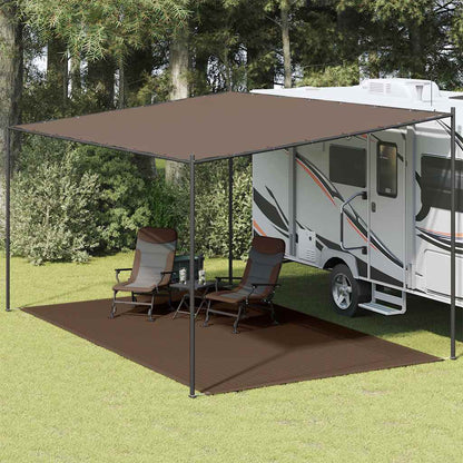vidaXL tenttapijt 300x600 cm in bruin, geplaatst onder een caravanluifel met stoelen.