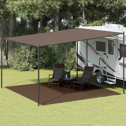 vidaXL tenttapijt 400x400 cm bruin, weerbestendig, geplaatst onder een luifel bij een camper.