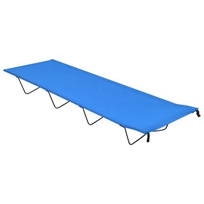 Blauw vidaXL campingbed 180x60x19 cm met stalen frame, zijaanzicht.