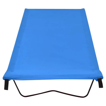 Zijaanzicht van het blauwe vidaXL campingbed met stevige stalen constructie.