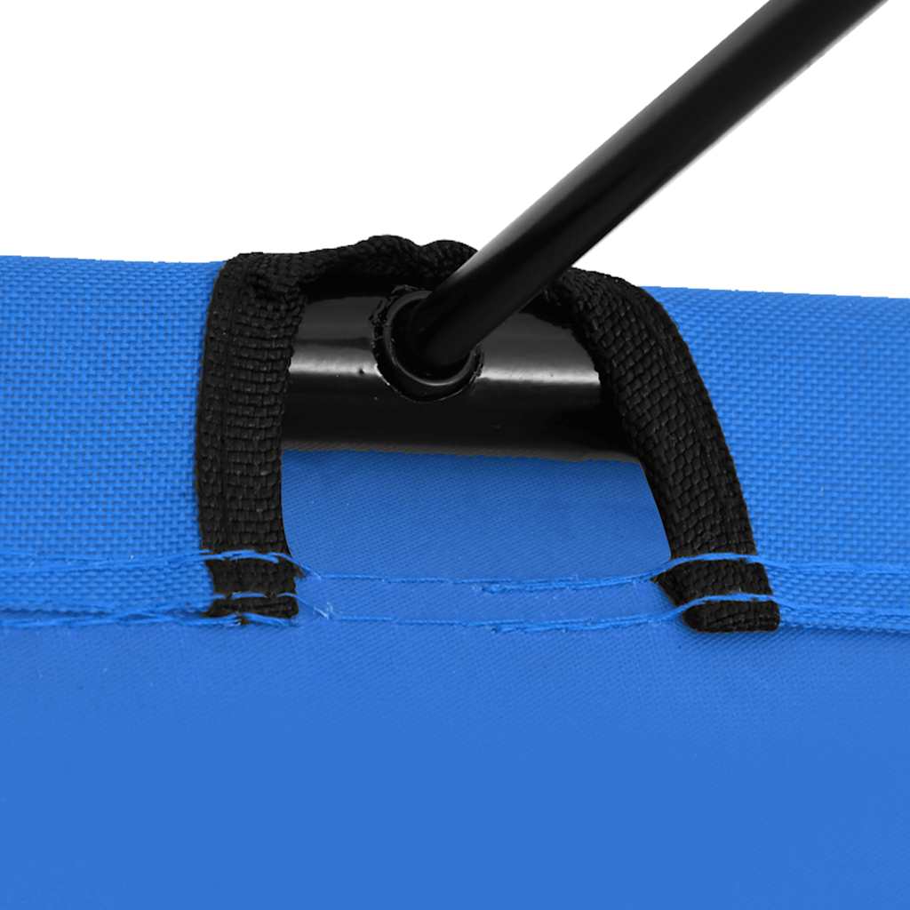 Detail van het bevestigingspunt van het vidaXL campingbed in blauw oxford stof.
