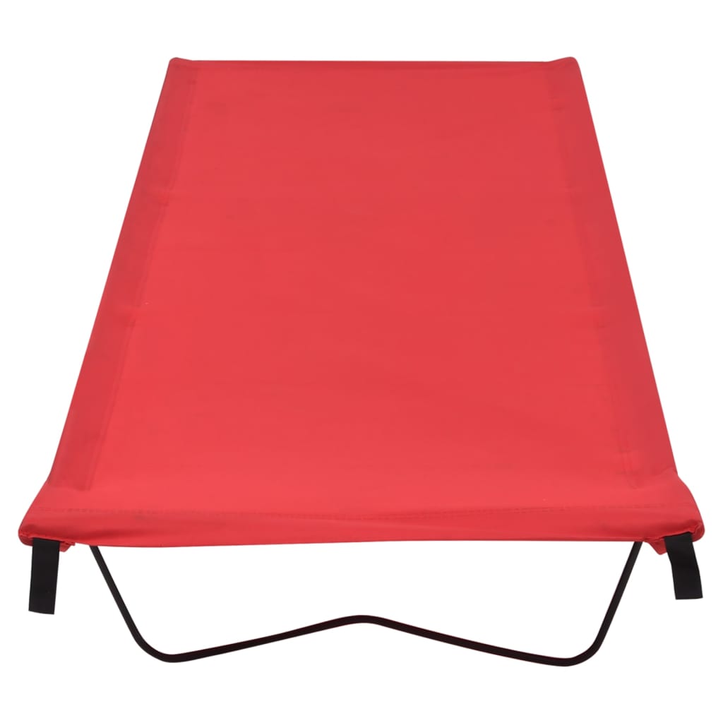 Zijaanzicht van het vidaXL campingbed in rood, met stevig frame en opvouwbaar ontwerp.
