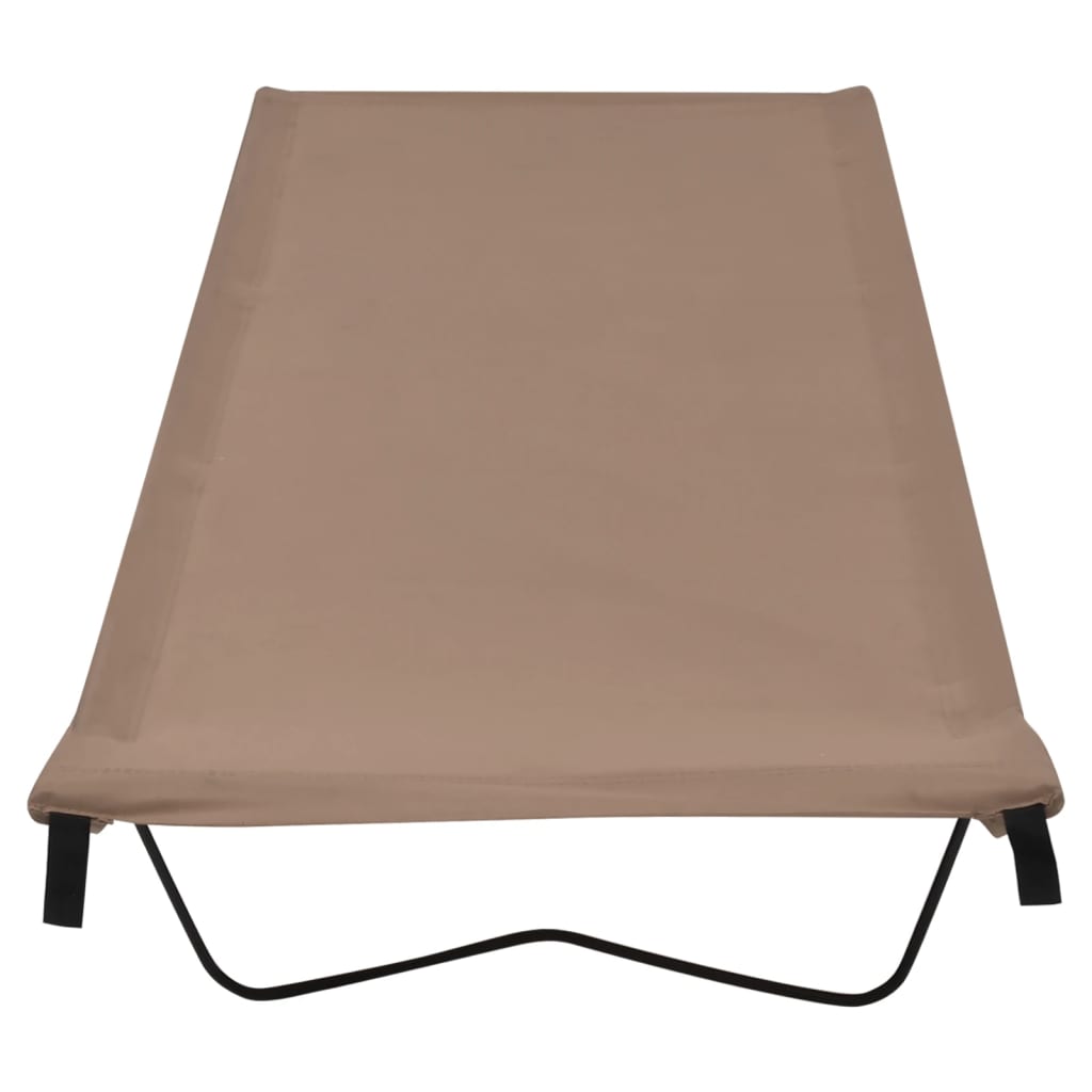 Detail van het taupe vidaXL campingbed met een stevig frame en vlakke ligoppervlak.