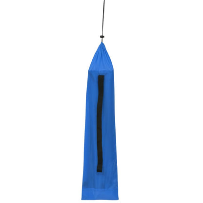 Detail van de blauwe opbergtas voor vidaXL campingbedden, met zwarte sluitband.