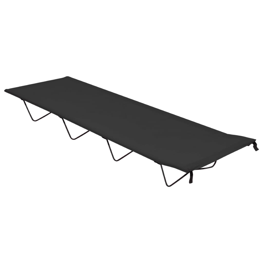 Zijaanzicht van het vidaXL campingbed in zwart oxford stof, lichtgewicht en draagbaar.