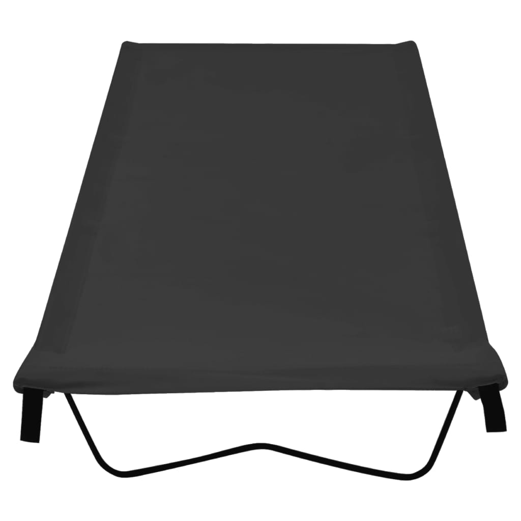 Zijaanzicht van het zwarte vidaXL campingbed met een stevig frame en oxford stof.