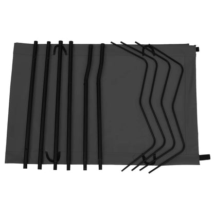 Detail van de zwarte stalen buizen en oxford stof van het vidaXL campingbed.
