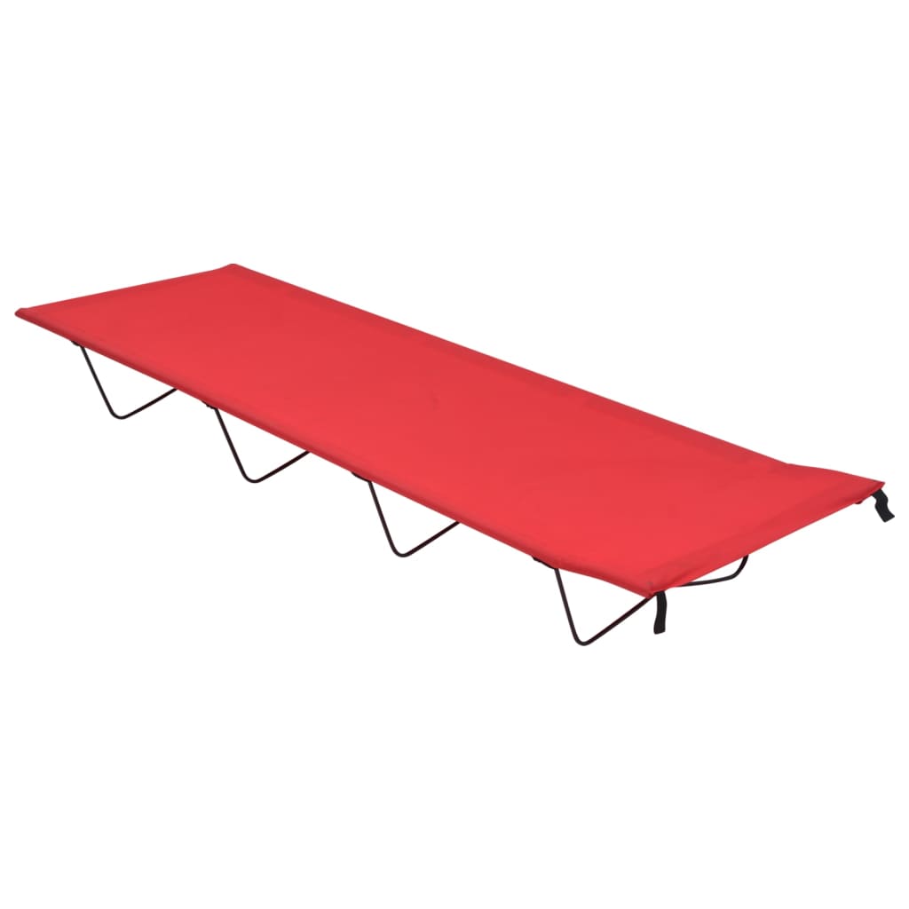 Detail van het rode vidaXL campingbed, zijaanzicht met opgevouwen frame.