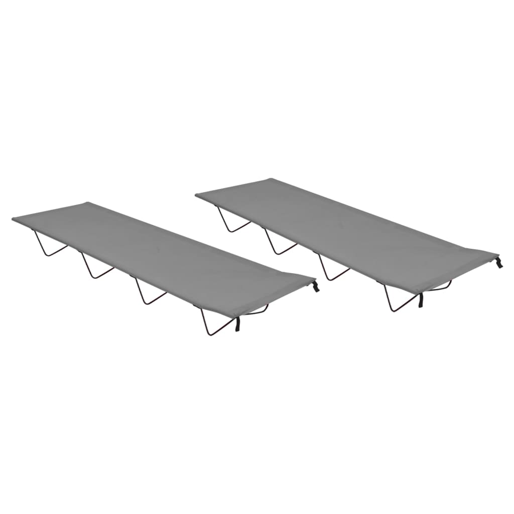 vidaXL campingbedden set van 2 in grijs staal, met stevig frame en comfortabel ligvlak.