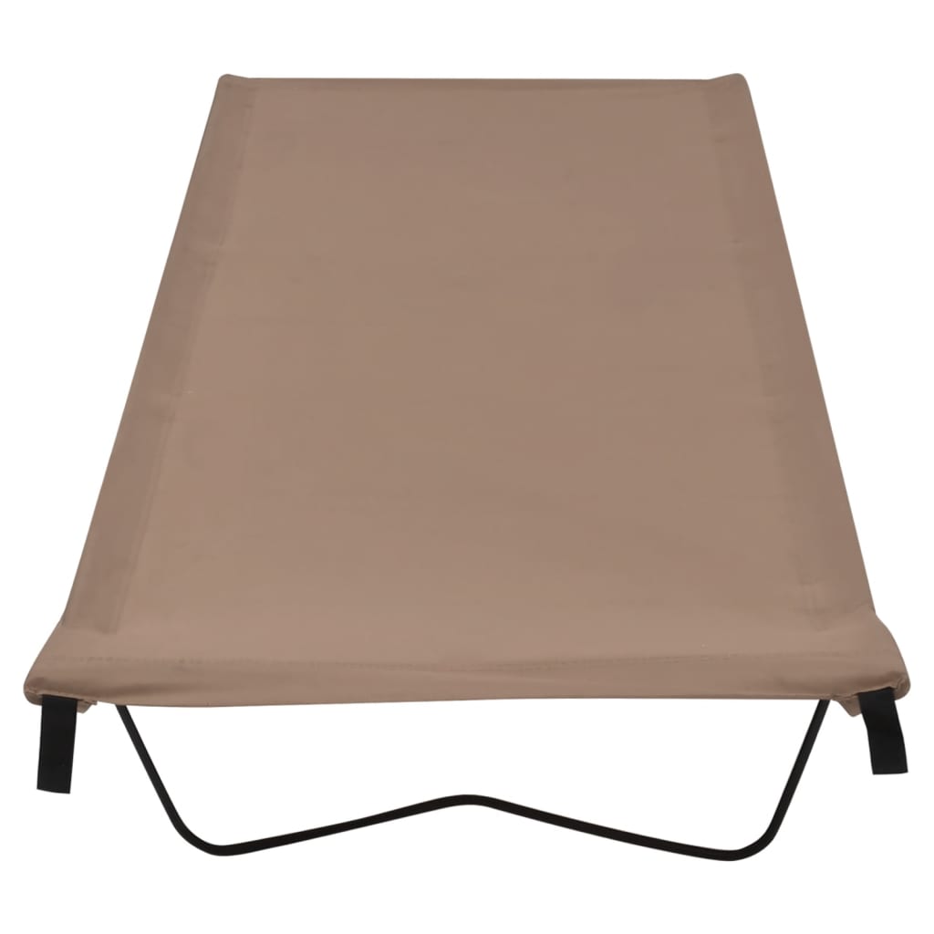 Detail van het taupe vidaXL campingbed met een stevige stalen constructie.