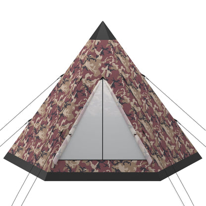 Detail van de vidaXL 4-persoons tent in camouflageprint met insectenhorren aan de ingang.