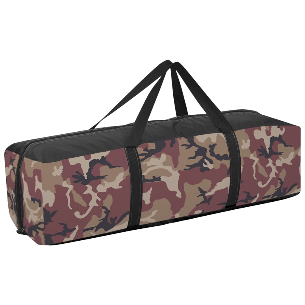 Detail van de meerkleurige vidaXL tent met camouflagepatroon en stevige handgrepen.
