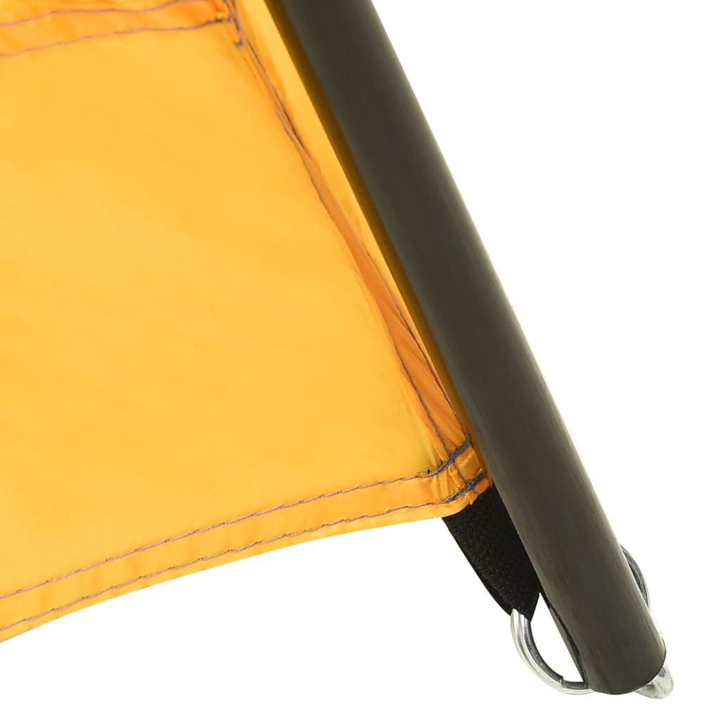 Detail van de gele vidaXL zwembadtent met stalen frame en bevestigingsring.