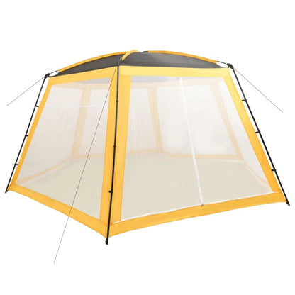 VidaXL zwembadtent in geel, 660x580x250 cm, met mesh zijwanden voor ventilatie.
