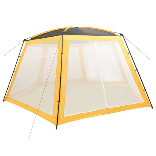 VidaXL zwembadtent in geel, 660x580x250 cm, met mesh zijwanden voor ventilatie.